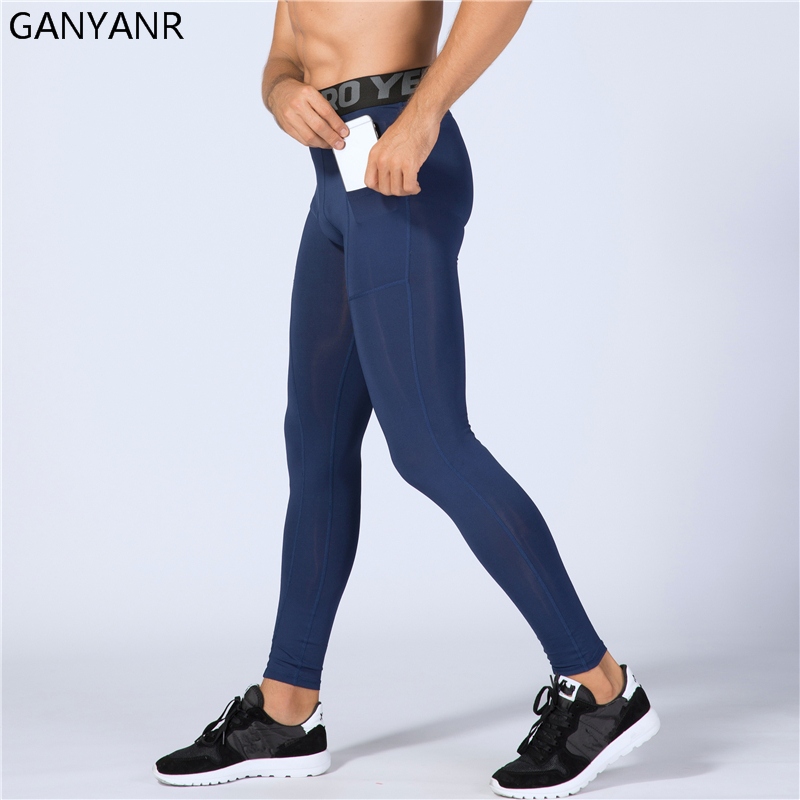 GANYANR Running Tights Men Yoga Basketball Sport Leggings Fitness Compression Pants Athletic Jogging Bodybuilding Training Gym