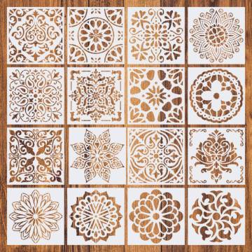 16pcs/set Reusable Stencil Cut Painting Template Floor Wall Tile Fabric Furniture Stencils Mandala Painting Stencils