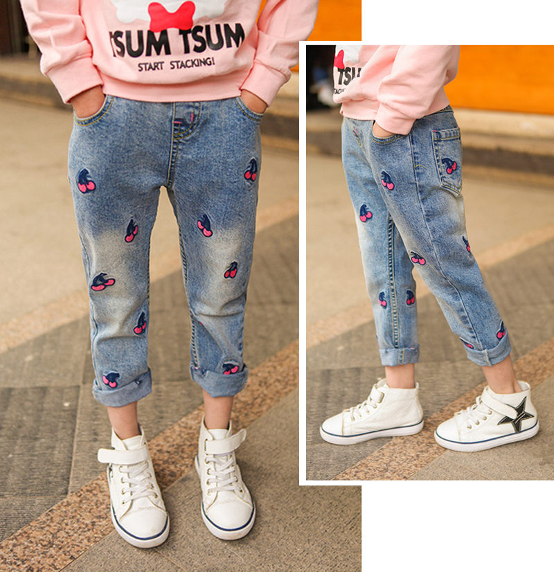 IENENS Fashion Kids Girls Jeans Clothes Child Girl Elastic Waist Trousers Infants Baby Casual Denim Print Long Pants Clothing