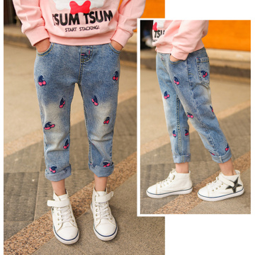 IENENS Fashion Kids Girls Jeans Clothes Child Girl Elastic Waist Trousers Infants Baby Casual Denim Print Long Pants Clothing