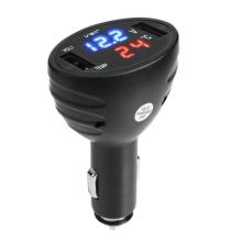 3in1 12V/24V Car Digital Voltmeter Auto Dual USB Car Charger Temperature Volt Meter Gauge