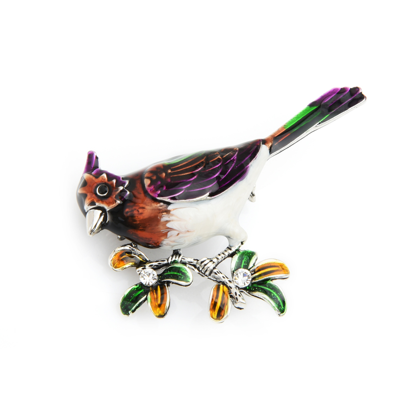 Wuli&baby Green Purple Lark Bird Brooches Women Alloy Animal Enamel Brooch Pins Gifts