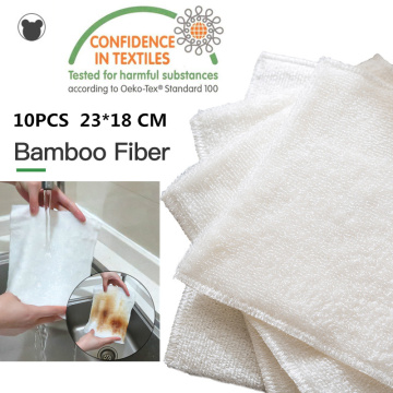 10pcs Natural bamboo fiber dish cloths health cleaning cloth firm rags double thick white dishcloth non-sticky oil kitchen towel