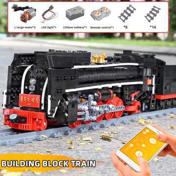 1:8 Car Toys The Motorized QJ Steam Locomotives Train Set Building Blocks Bricks Technic Parts Kits Kids Christmas Gifts