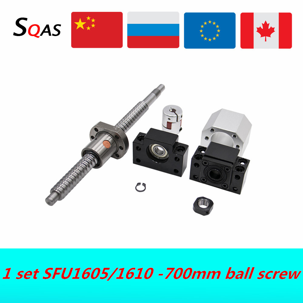 CNC PART ball screw kit SFU1605 SFU1610 700mm ball screw end machined with BK12 BF12 +single nut +nut holder+coupling for cnc