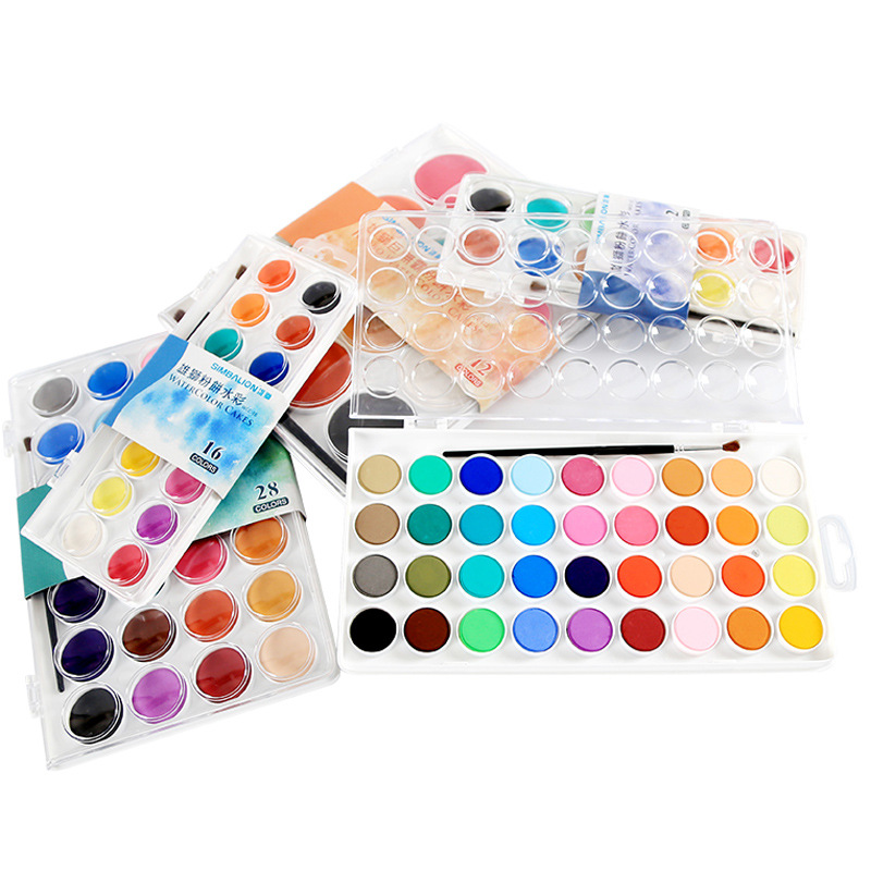 12/28/36 Colors Solid Watercolor Pigment Paint Set with Hook Water Brush Bright Colors Water Color Pigment Paint Art Supplies