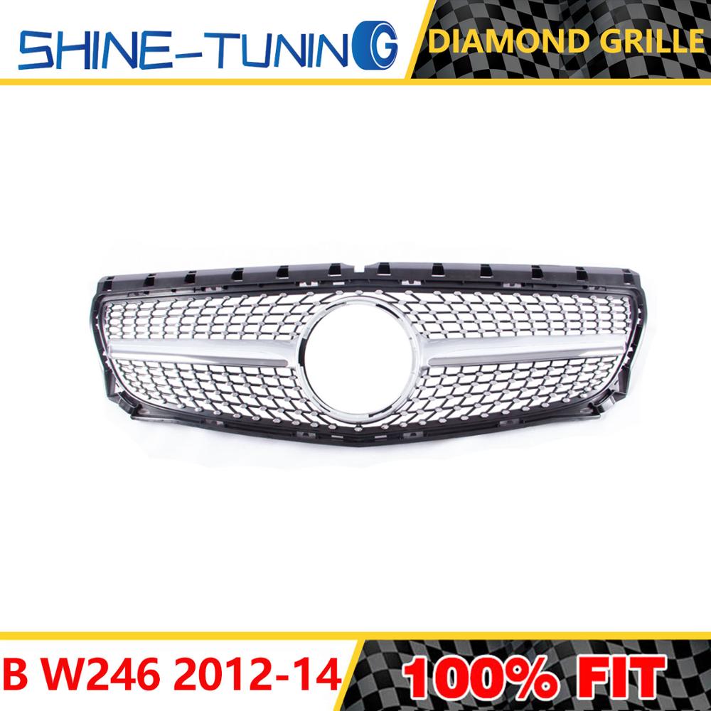 Diamond Grille Black Silver For B Class W246 Front Bumper GT Grill 2012-2014 B180 B200 B250 B220 Car Styling