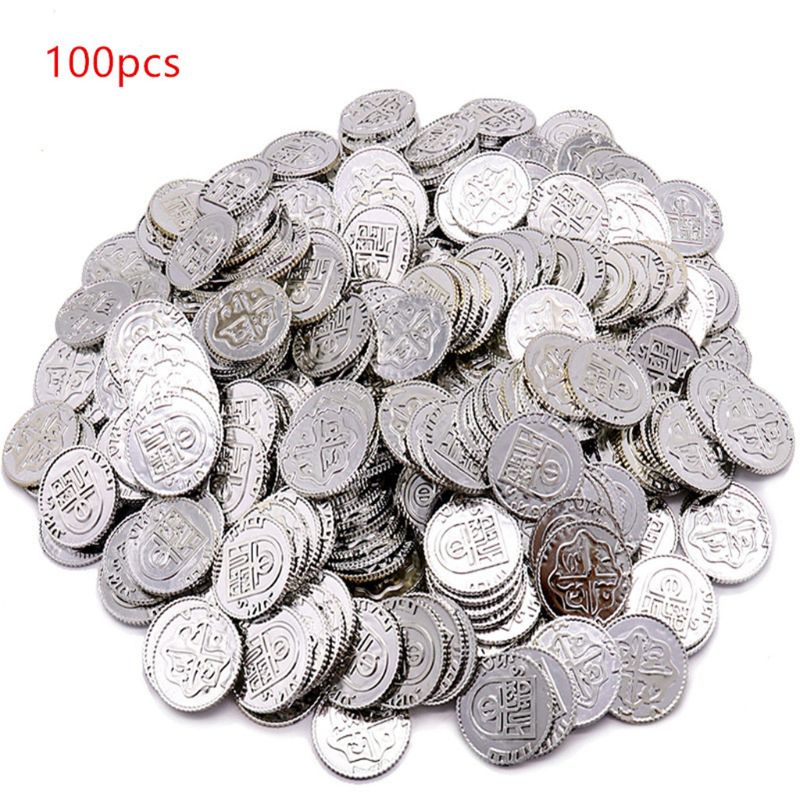 100pcs Poker Casino Chips Coin Gold Plating Plastic Spanish Treasure Game Poker Chips Toy