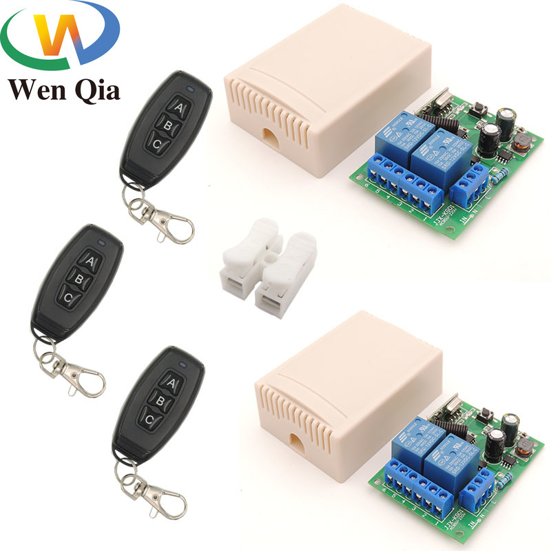 Wenqia 433MHz Garage/Gate/Motor Universal Wireless Remote Control Switch AC 110V 220V 2CH relay Receiver Module RF Transmitter