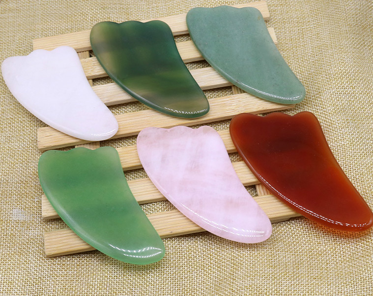 Rose Green Jade Guasha Board Natural Stone Scraper Chinese Gua Sha Tools For Face Neck Back Body Acupuncture Massager Face Lift