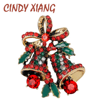 CINDY XIANG Lovely Two Bow Bells Brooches For Women Christmas Suit Pins Vintage Creative Gift Jewelry Coat Dress Accessories