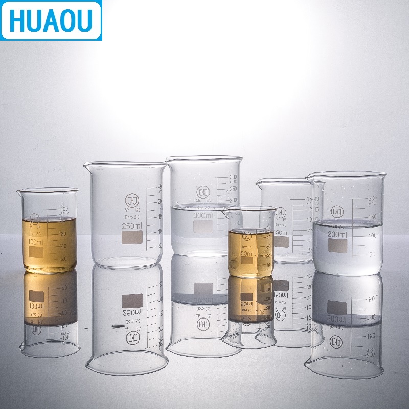 HUAOU 200mL Glass Beaker Low Form Borosilicate 3.3 Glass with Graduation and Spout Measuring Cup Laboratory Chemistry Equipment