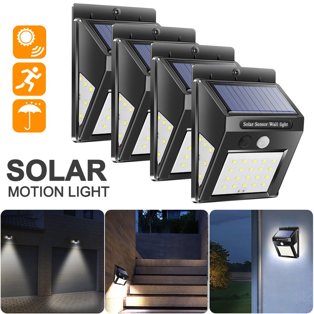 4PCS 30/40 LEDs Outdoor Solar Light PIR Motion Sensor Solar Wall Lamp Waterproof Energy Saving Emergency Garden Yard Lights