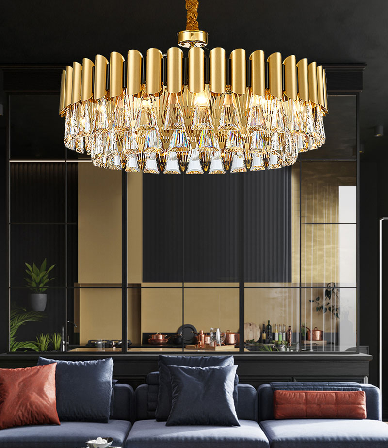 Manggic New stainless steel modern minimalist LED crystal chandelier k9 crystal ring living room lamp gold hotel villa fixture