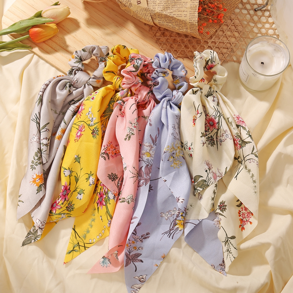 67 Style New Fashion Floral Print Scrunchies Solid Long Hair Ribbon For Women Ponytail Scarf Sweet Hair Band Hair Accessories