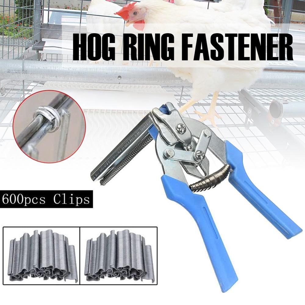 Hog Ring Plier Tool and 600pcs M Clips Staples Chicken Mesh Cage Wire Fencing Repair Hand Tools