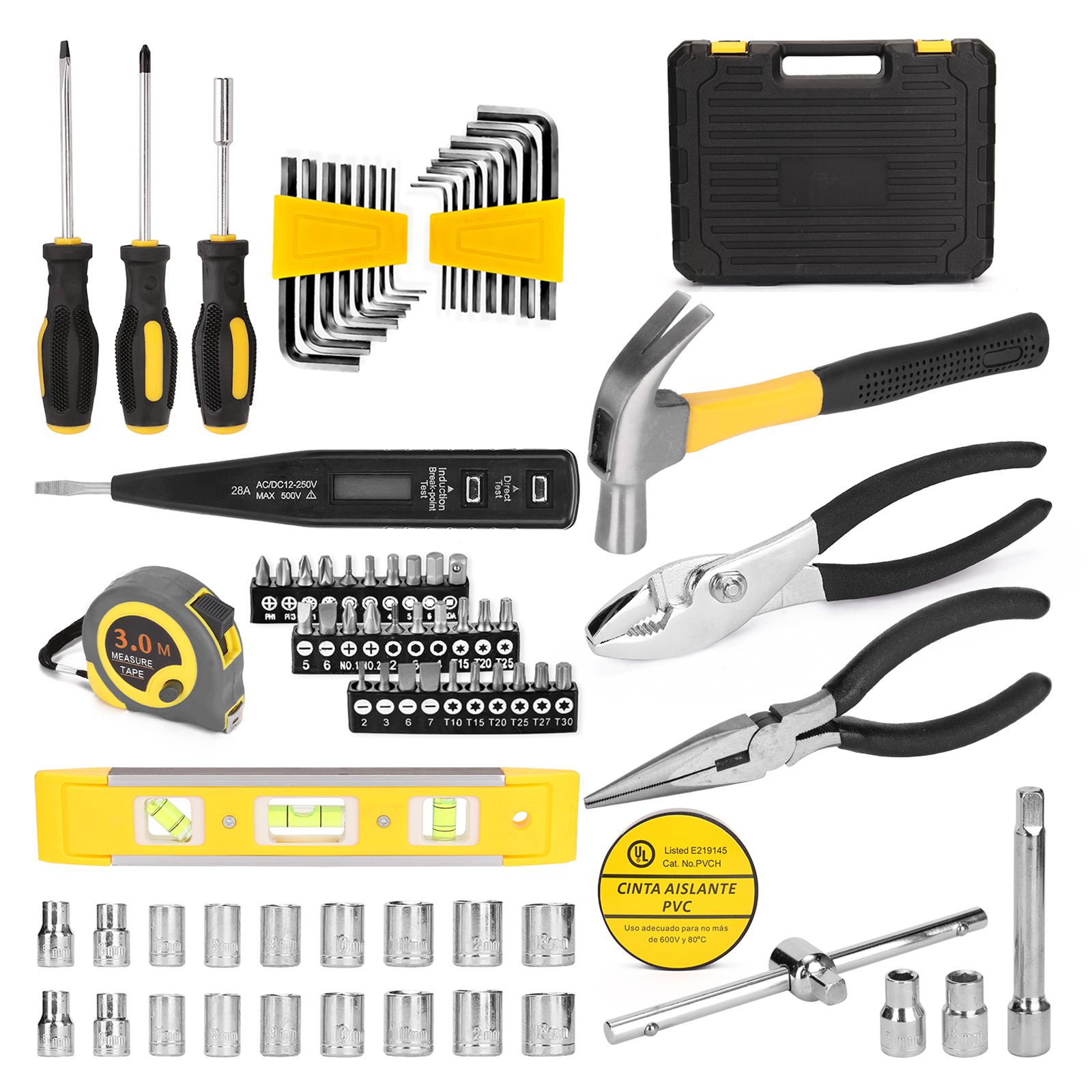 78pcs Hand Tool Set General Household Repair Hand Tool Kit with Plastic Toolbox Storage Case Socket Wrench Screwdriver Knife