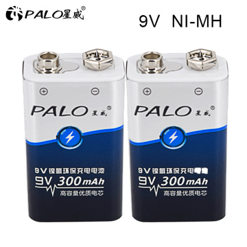 2pcs PALO Super Rechargeable 9V 6F22 Battery ni-mh 300mah 9v nimh Battery for Digital Camera Remote Control Toys metal detector