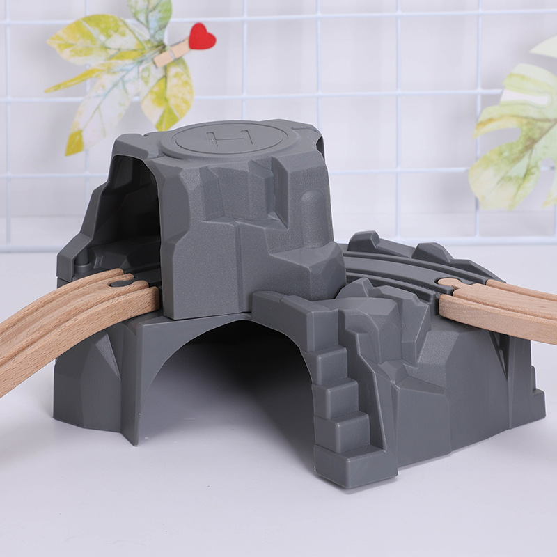 Plastic Grey Simulation Double-layer Tunnel Cave Compatible Thomas Biro Wooden Train Track Railway Slot Toys for Children Gifts