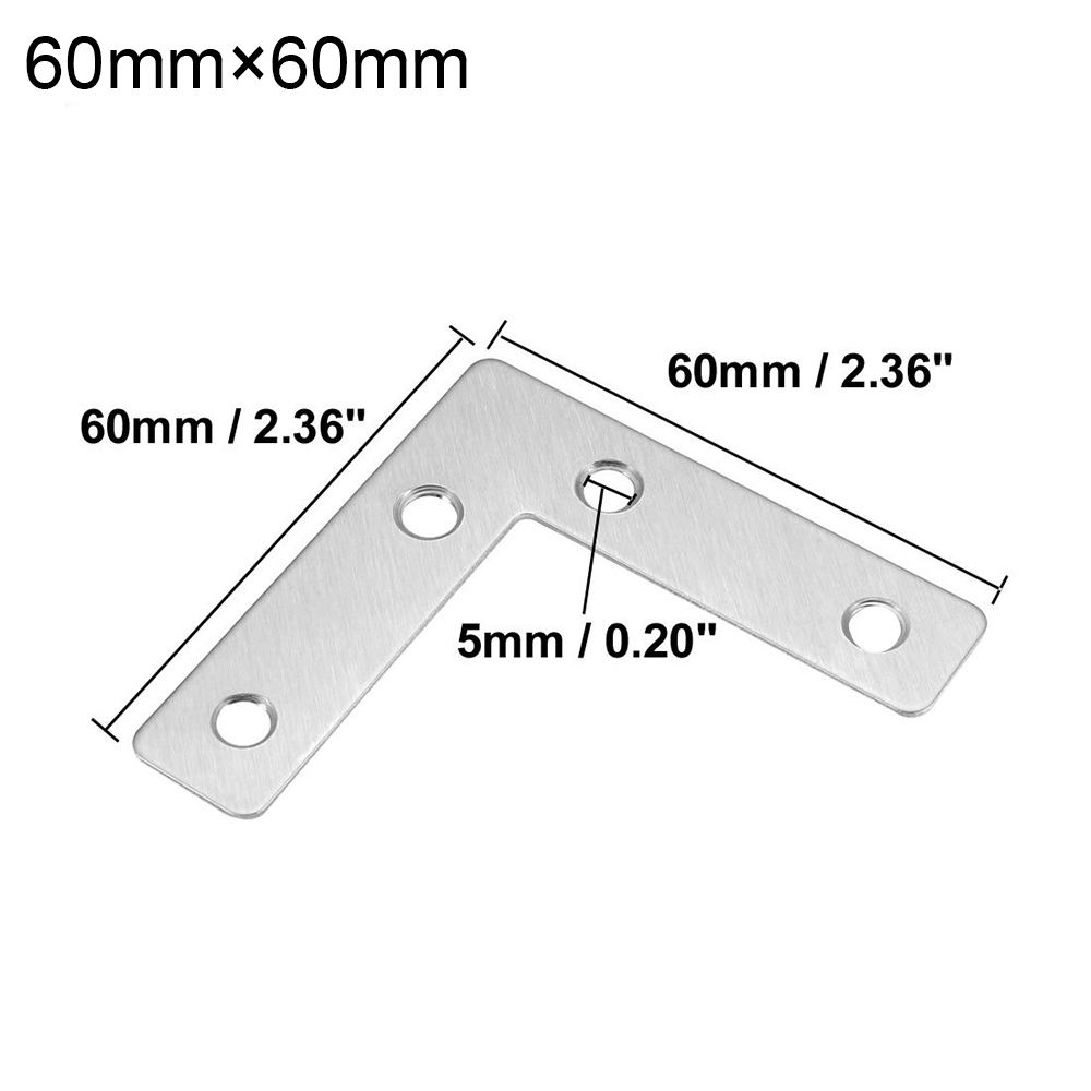 4Pcs Stainless Steel Angle Plate Corner Brace 40/50/60/80mm L Shaped Flat Fixing Mending Repair Plates Brackets Repair Bracket