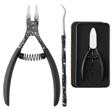 Black Toenail Ingrown Nail Art Set Cuticle Nipper Clipper Edge Cutter Manicure Scissor Plier Tool Pedicure Dead Skin Remover Box