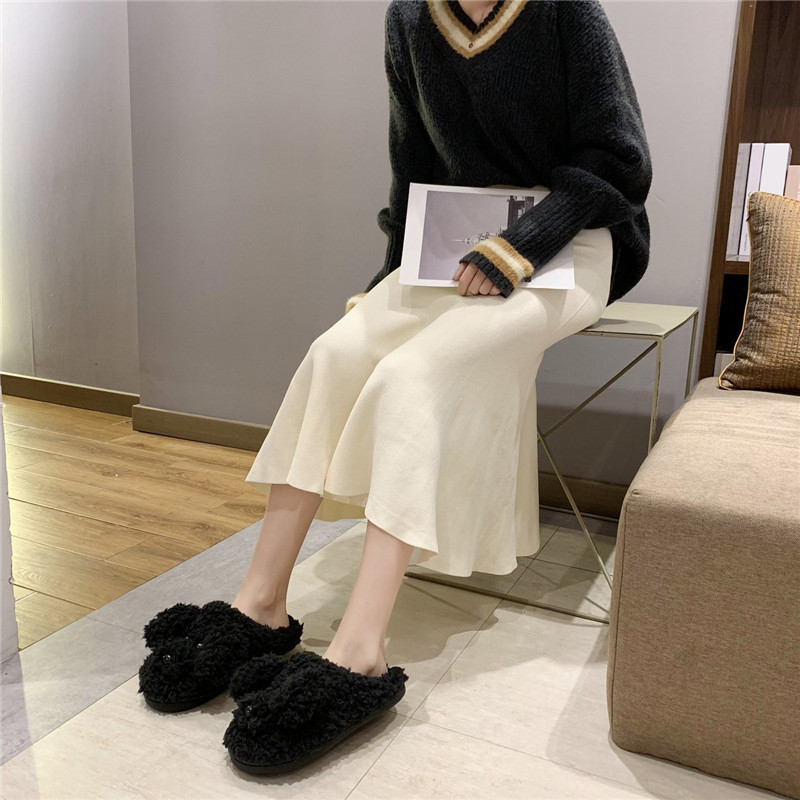 COOTELILI Woman Slippers Winter Shoes For Women New Fashion Dog Faux Fur 3cm Heel Women Shoes White Beige Plus Size 40 41