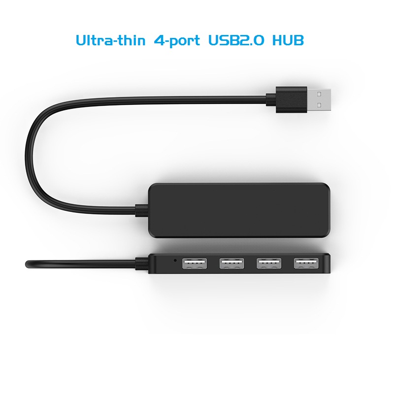 Ultra-thin 4-port USB2.0 Hub 480Mbps High Speed Indicator Light 30cm USB Hub For Multi-device Computer Laptop