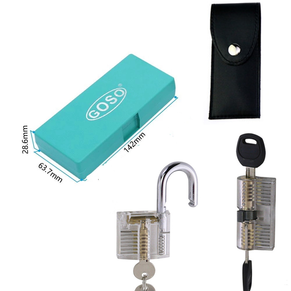 14pcs GOSO Combination LockSmith Kaba Tools with Transparent Padlock Tools Broken Key Remove Pick Set