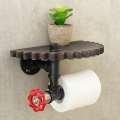 Retro Industrial Pipe Bracket Organizer Storage Rack Holder Toilet Paper Holder Roller Wood Gear Wall Shelf Home Decoration