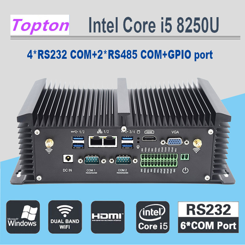 Topton Industrial Mini Desktop Computer i7 8550U i5 8250U Quad Core 2*DDR4 2*COM Windows10 Linux Fanless Mini PC VGA HDMI WiFi