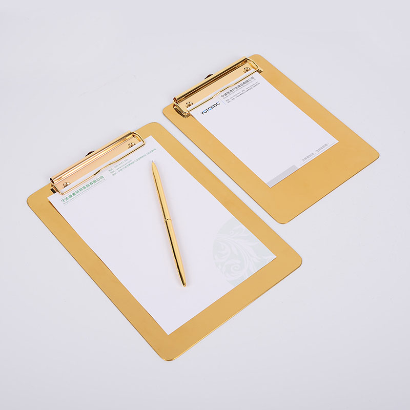 Gold Metal Writing Sheet Pad Clipboard Menu Data File Storage Folder for Office Restaurant Hotel Home