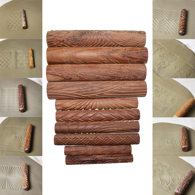 Wood Texture Roll Pressed Printing Texture Tools Polymer Clay Ceramic Pottery Tools Rolling Pin 10pcs/set