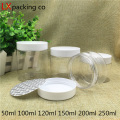 40 PCS Free Shipping 50 80 100 150 200 250 ML Clear Plastic Packaging Bottles White Lid Spice Container Bank With Seal Sticker