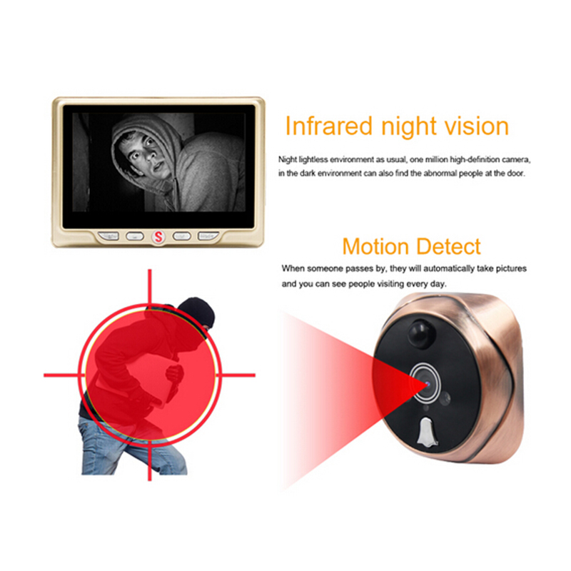4.3' LCD 3000 mAh Peephole Camera Door Eye 120 Degree Doorbell Camera Motion Detection Video Peephole Viewer with Night Vision