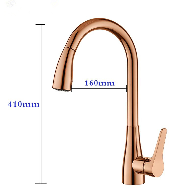 Tuqiu Kitchen Faucets Single Handle Pull Out Kitchen Mixer Tap Single Hole Rotating Rose Gold Water Mixer Tap Mixer Tap