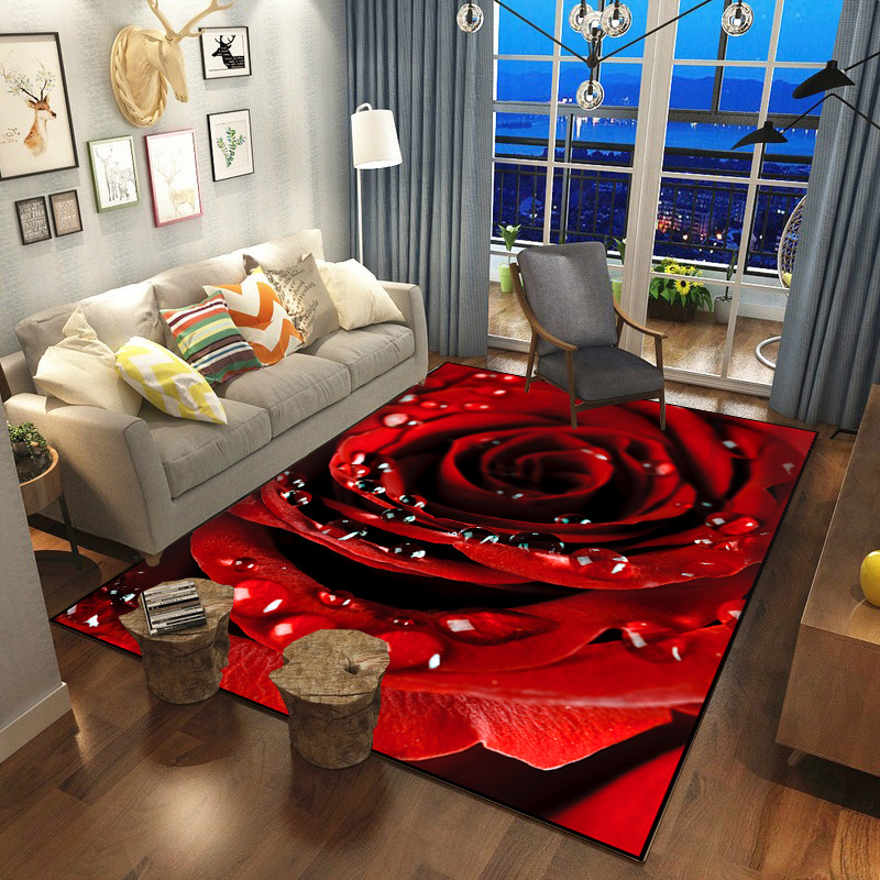 3D Rose Flower Printing Carpets Home Pink Red Wedding Area Rug Valentine's Day Decor Carpet Couple Surprise Gift Floor Mat/Rugs