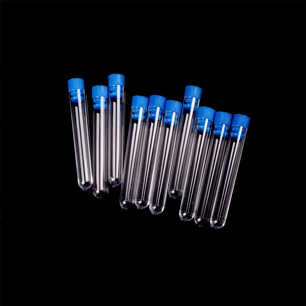 10pcs Plastic Transparent Chemistry Test Tubes Rimless With Caps School Lab Supplies Size: 12*75mm
