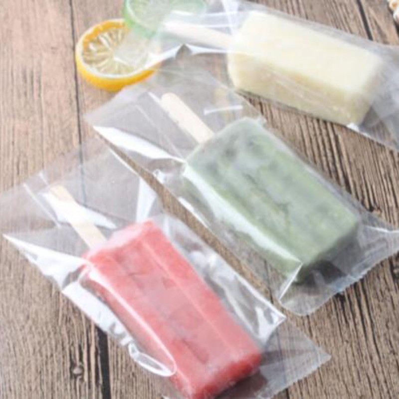 100PCS Clear Plastic Ice Cream Bag Disposable Popsicle Bags Fridge Frozen Ice Cream Storage Bags DIY Packaging