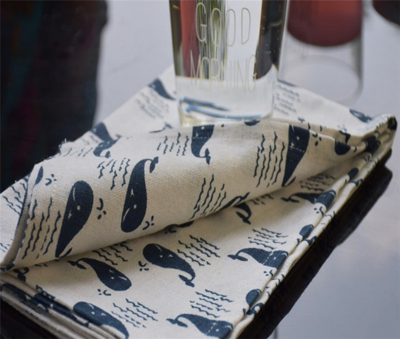 Tea Towel Reusable Kitchen Textile Tea Cloth Simple Napkins Whale Design Napkin Cotton&Linen Home Use Kitchen Towel 50x70cm NP31