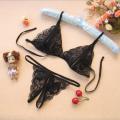 MISSKY 2PCS/Set Women Sexy Lace Bra + Briefs Three-Point Open Crotch Underwear Set