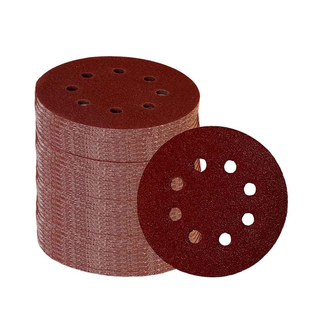 60 Pieces 8 Holes 5 Inch Sanding Discs Hook and Loop 60/100/180/240/320/400 Grit Sandpaper Assortment for Random Orbital Sander