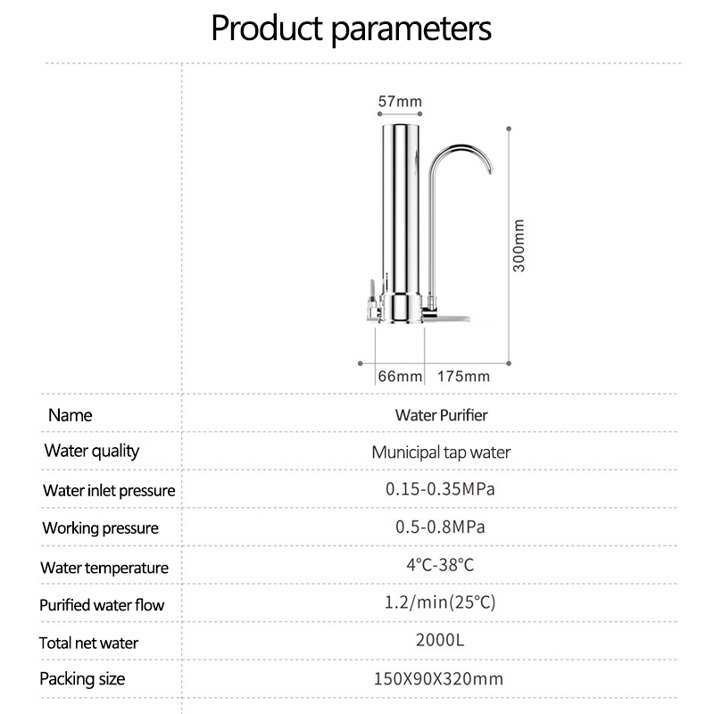 Water filter Desktop Stainless Steel Water Purifier Faucet Healthy Ceramic Cartridge Kitchen Water Tap Filter