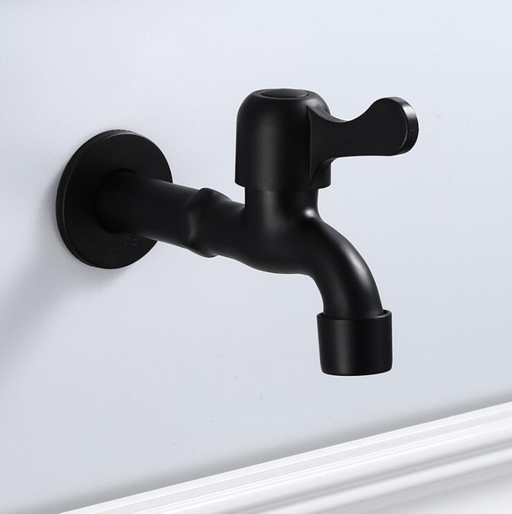 304 Stainless steel Black Wall Mounted Washing Machine Faucet Single Handle Bibcocks Mop Pool Faucet Cold Water Taps