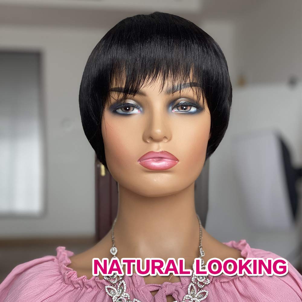 Tinashe Beauty Short Bob Wig With Bangs Pixie Cut Brazilian Human Hair Wigs Remy Full Manchine Cheap Red Brown Wigs For Women