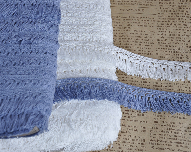 10Yard/Lot White Gray Blue Lace Trim Cotton Line Tassel Fringe Clothing Bag Curtain Accessories Lace Side 2.1cm Wide