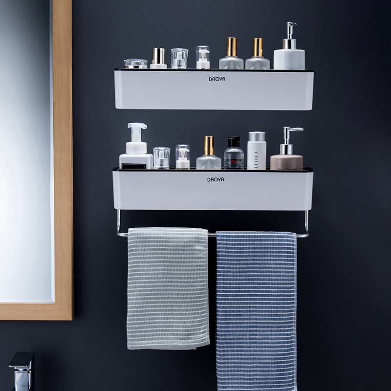 Wall Mounted Bathroom Shelf Shampoo Shower Shelves Holder Kitchen Storage Rack Organizer Towel Bar Bath Accessories