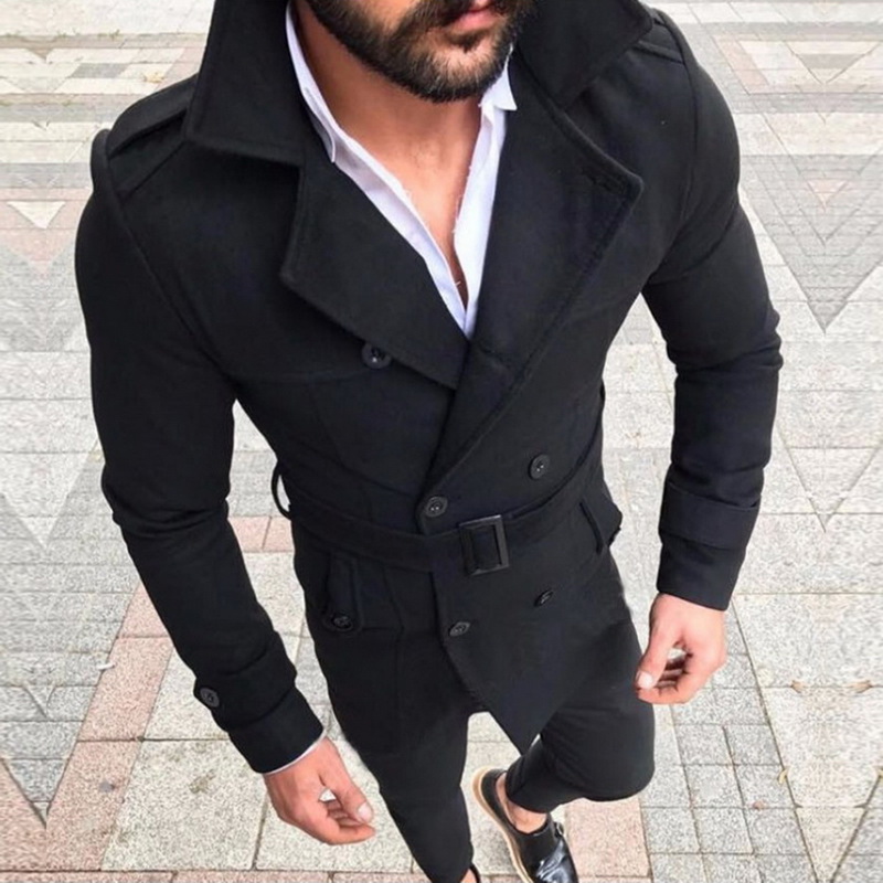 LOVZON New Trench Coat Men Classic Double Breasted Mens Long Coat Mens Clothing Long Jackets Coats British Style Overcoat