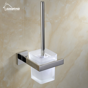 Modern Wall Mounted 304 Stainless Steel Polished Toilet Brush Holder with Glass Cup Bathroom Accessories AU7-2