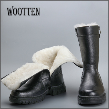 Natural Wool Men Winter Shoes Warmest men's boots Leather Handmade Men Winter Snow Boots #YM5223C2