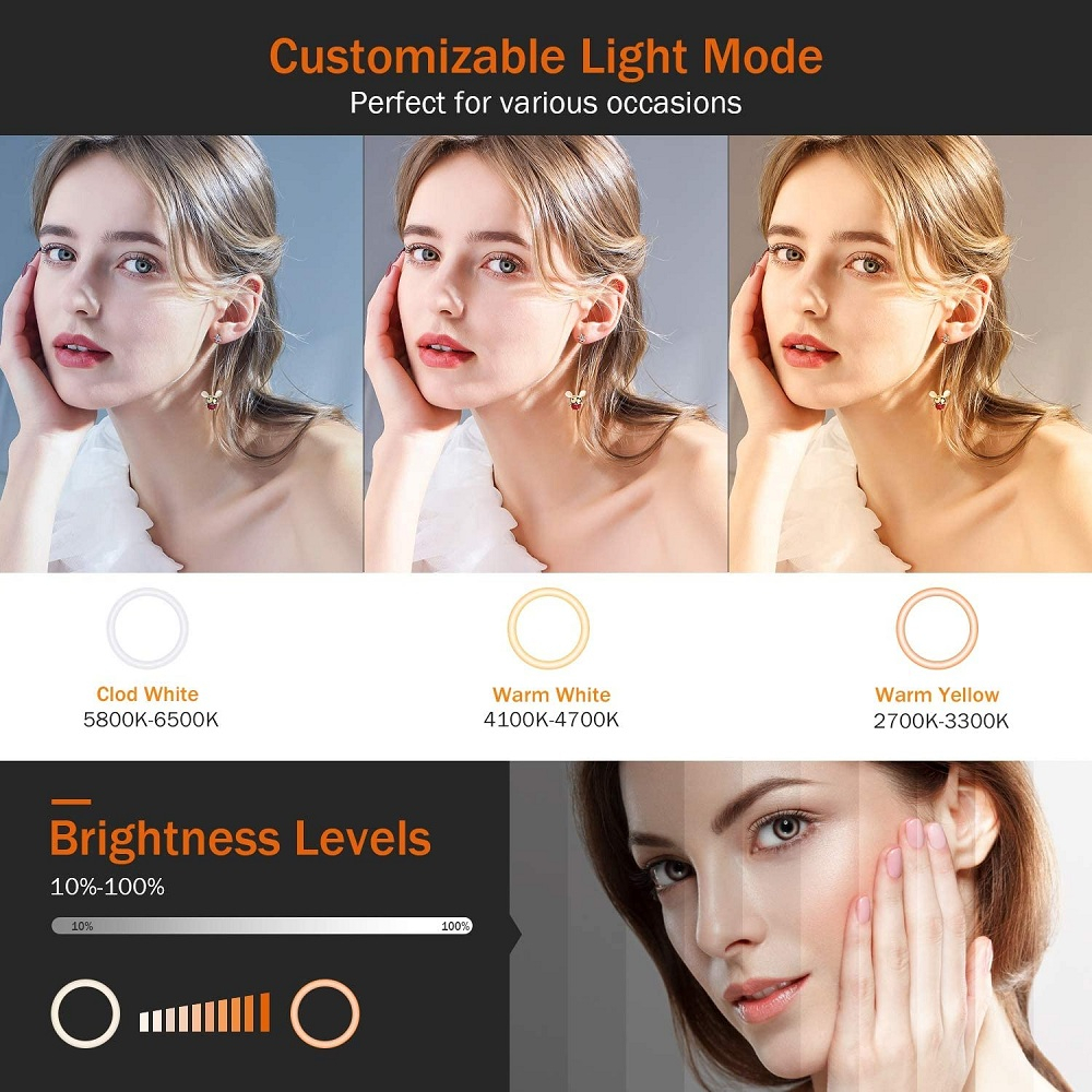 10in LED Selfie Ring Light Photography RingLight Phone Stand Holder Tripod Circle Fill Light Dimmable Lamp Trepied Makeup